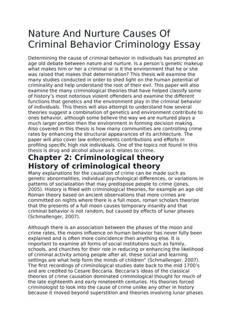 It combines the fields of social science, psychology, and criminal justice. . Criminal behavior is learned essay